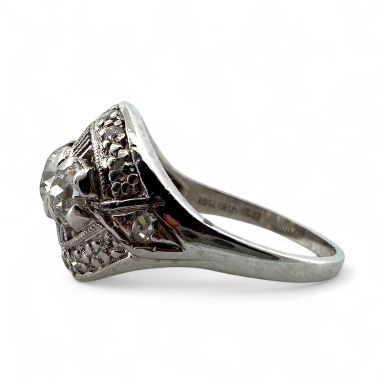 Anello da cocktail in platino con diamante antico taglio europeo da 1,3 CTW in vendita 2