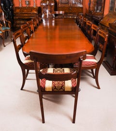 Vintage 13ft Regency Revival Triple Pillar Dining Table & 16 chairs 20th Century