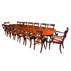 Vintage 13ft Regency Revival Triple Pillar Dining Table & 16 chairs 20th Century