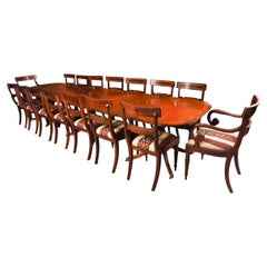 Vintage 13ft Regency Revival Triple Pillar Dining Table & 16 chairs 20th Century