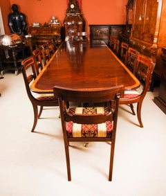 Vintage 13ft Three Pillar Mahogany Dining Table with 14 Chairs 20th Century