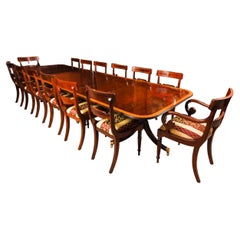 Vintage 13ft Three Pillar Mahogany Dining Table with 14 Chairs 20th Century
