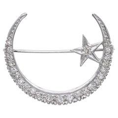 Broche Vintage en or blanc 13k 0.40tcw Diamond Crescent Brooch