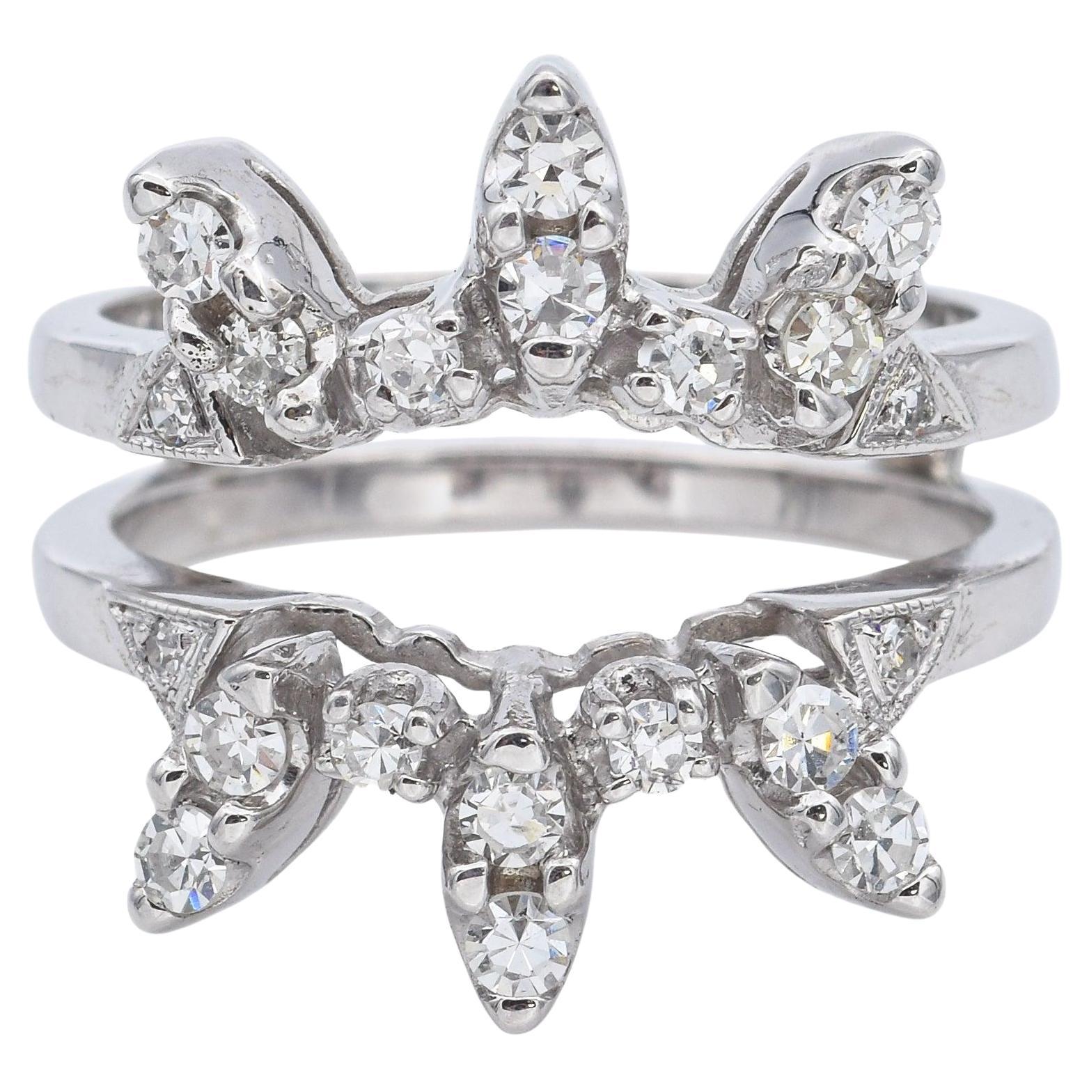 Vintage 13k White Gold 0.48tcw Diamond Enhancer Ring Guard For Sale