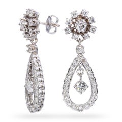 Vintage 13k White Gold 1.95tcw J Si1 Diamond Loop Dangle Earrings