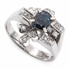 Vintage 13k White Gold Sapphire & Diamond Ring