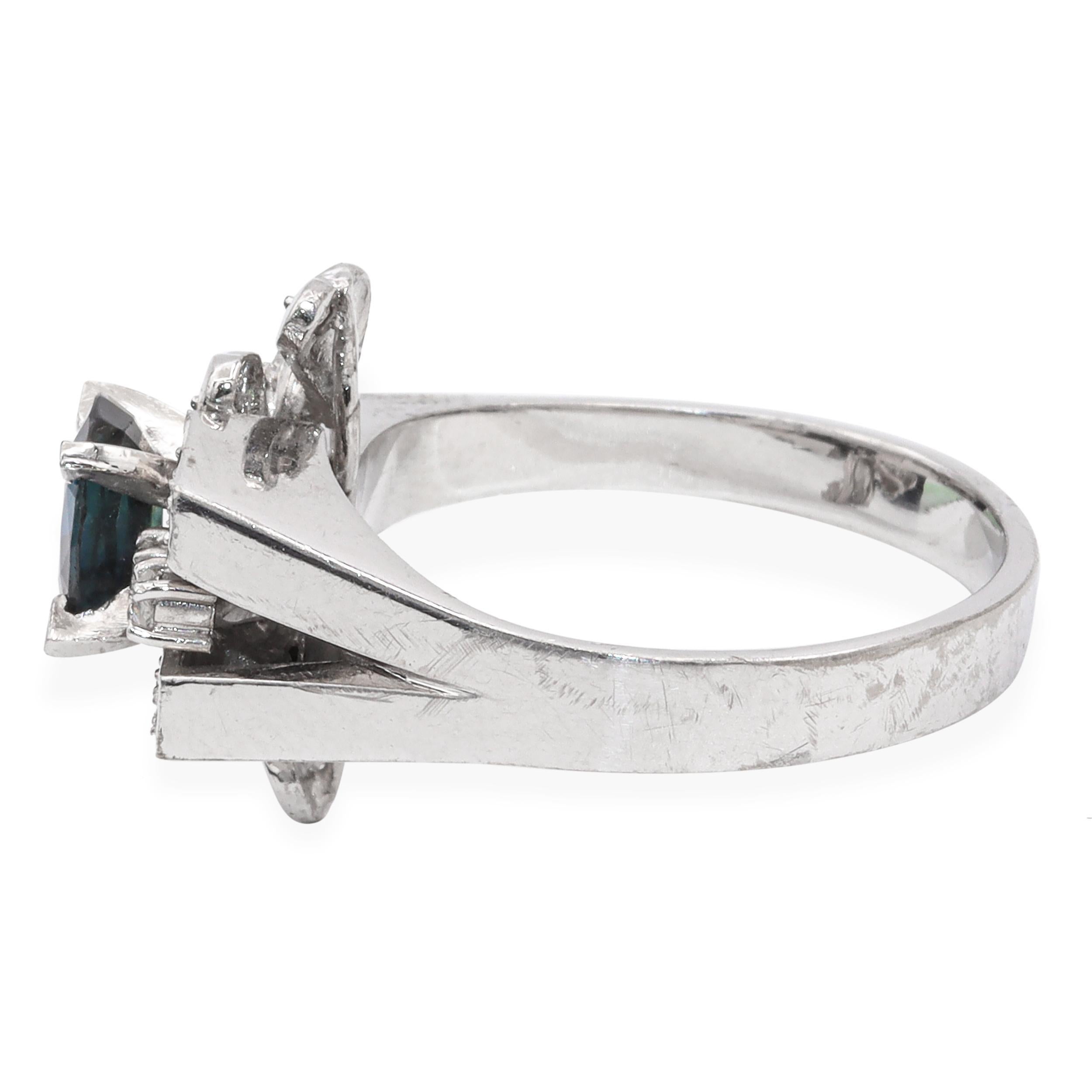 Bague vintage en or blanc 13k avec saphir et diamant en vente 1