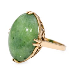 Vintage 13k Yellow Gold 14.96ct Jadeite Cabochon Ring