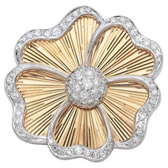 Vintage 13k Yellow & White Gold 1.69tcw Diamond Floral Brooch Pendentif