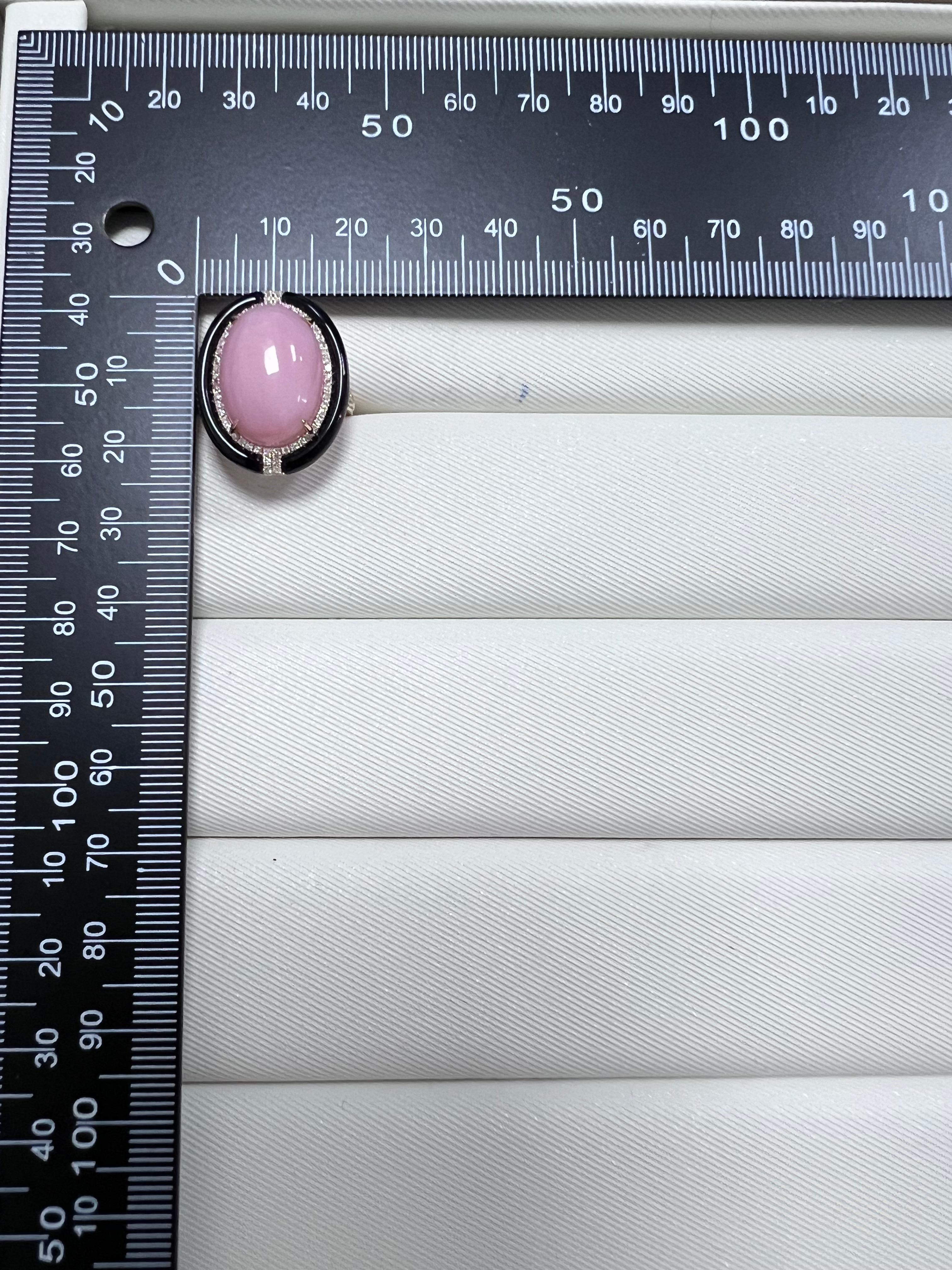 Vintage Pink Opal Onyx Diamant Ring in 14K Solid Gold (Gemischter Schliff) im Angebot