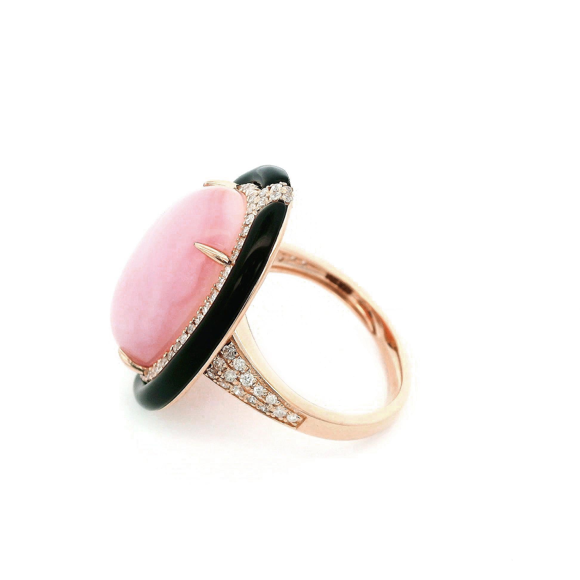 Vintage Pink Opal Onyx Diamant Ring in 14K Solid Gold im Zustand „Neu“ im Angebot in Hong Kong, HK