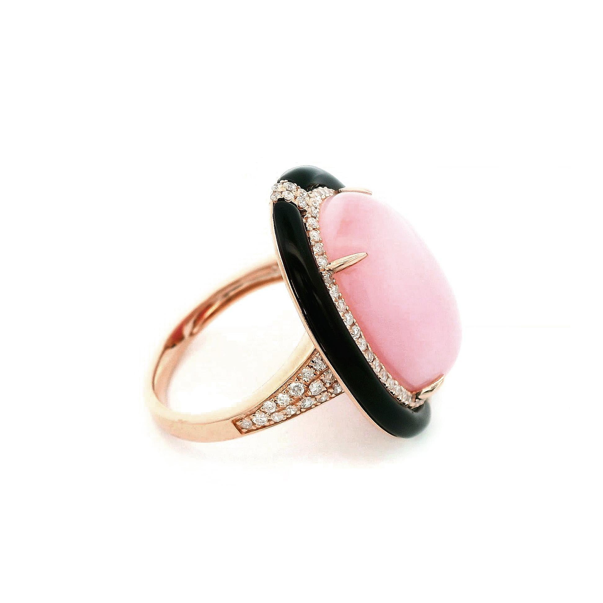 Vintage Pink Opal Onyx Diamant Ring in 14K Solid Gold im Angebot 1