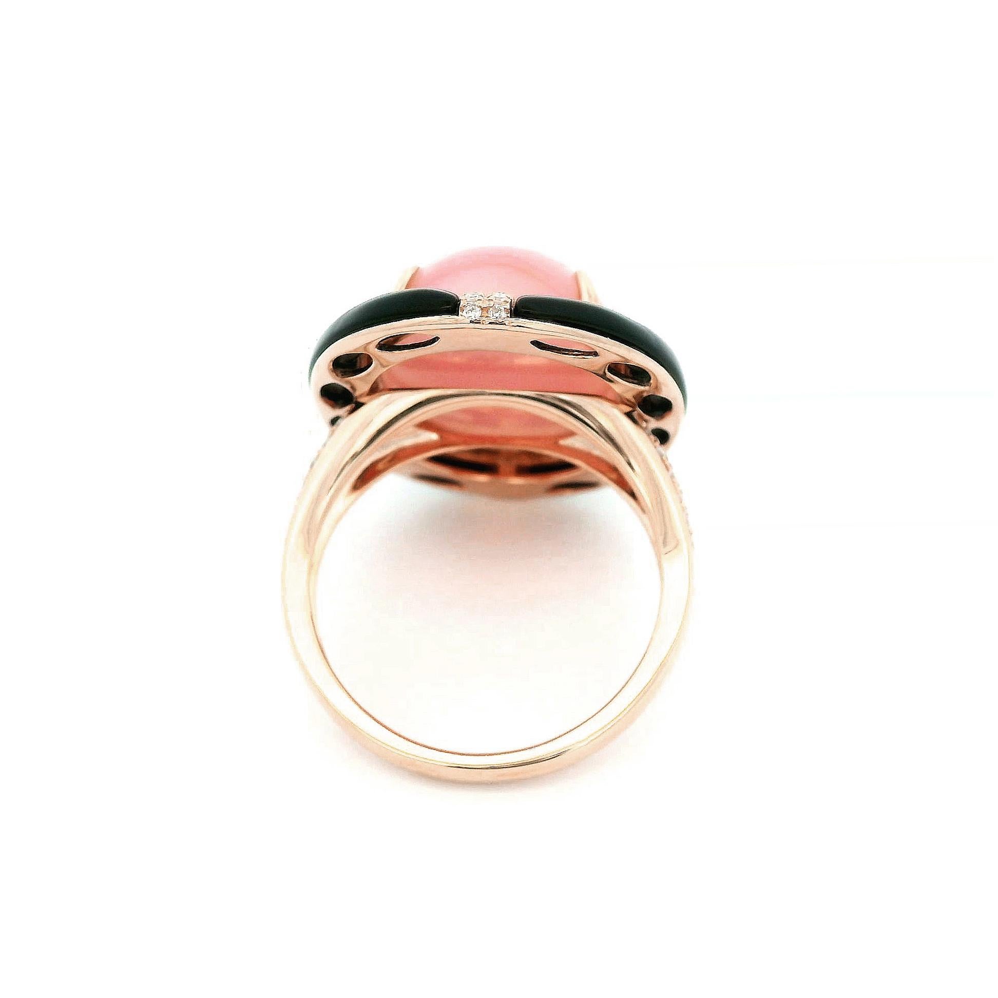 Vintage Pink Opal Onyx Diamant Ring in 14K Solid Gold im Angebot 2