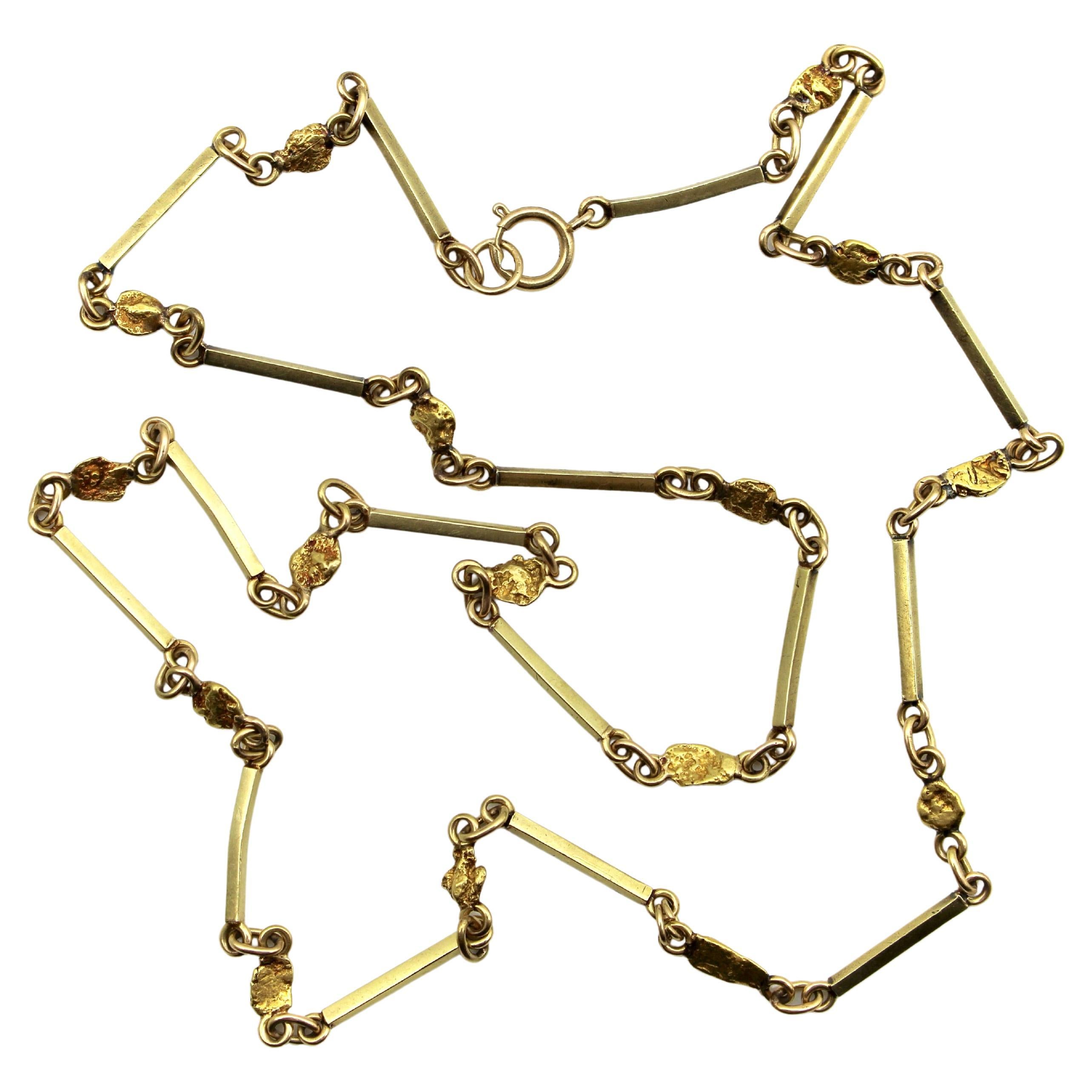 Vintage 14K and 22K Gold Nugget Bar Link Necklace For Sale