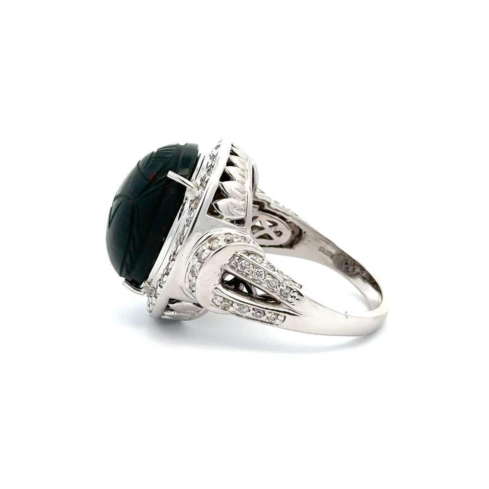 Mixed Cut Vintage 14 Carat Carved Oval Bloodstone Scarab and Diamond Gold Statement Ring For Sale