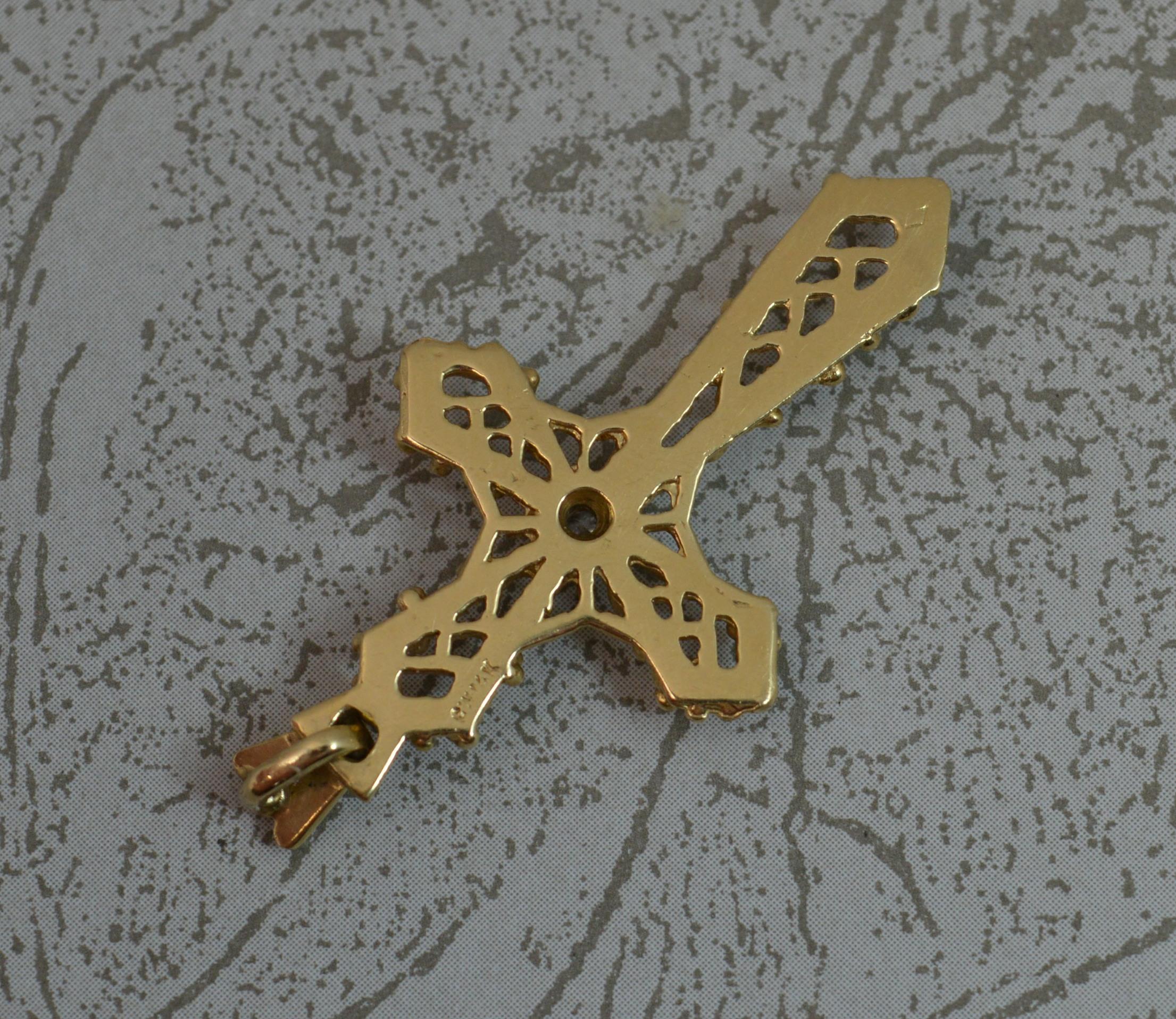 Vintage 14 Carat Gold and Diamond Cross Pendant In Good Condition In St Helens, GB