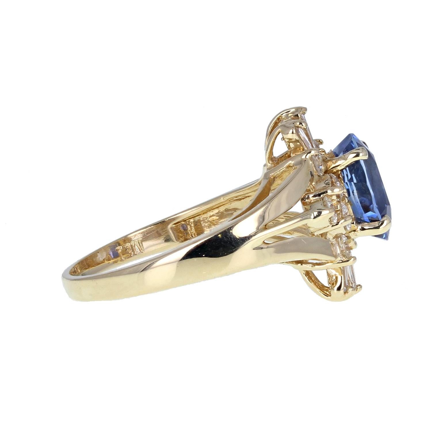 Modern Vintage 14 Carat Gold Blue Sapphire Diamond Cluster Cocktail Engagement Ring