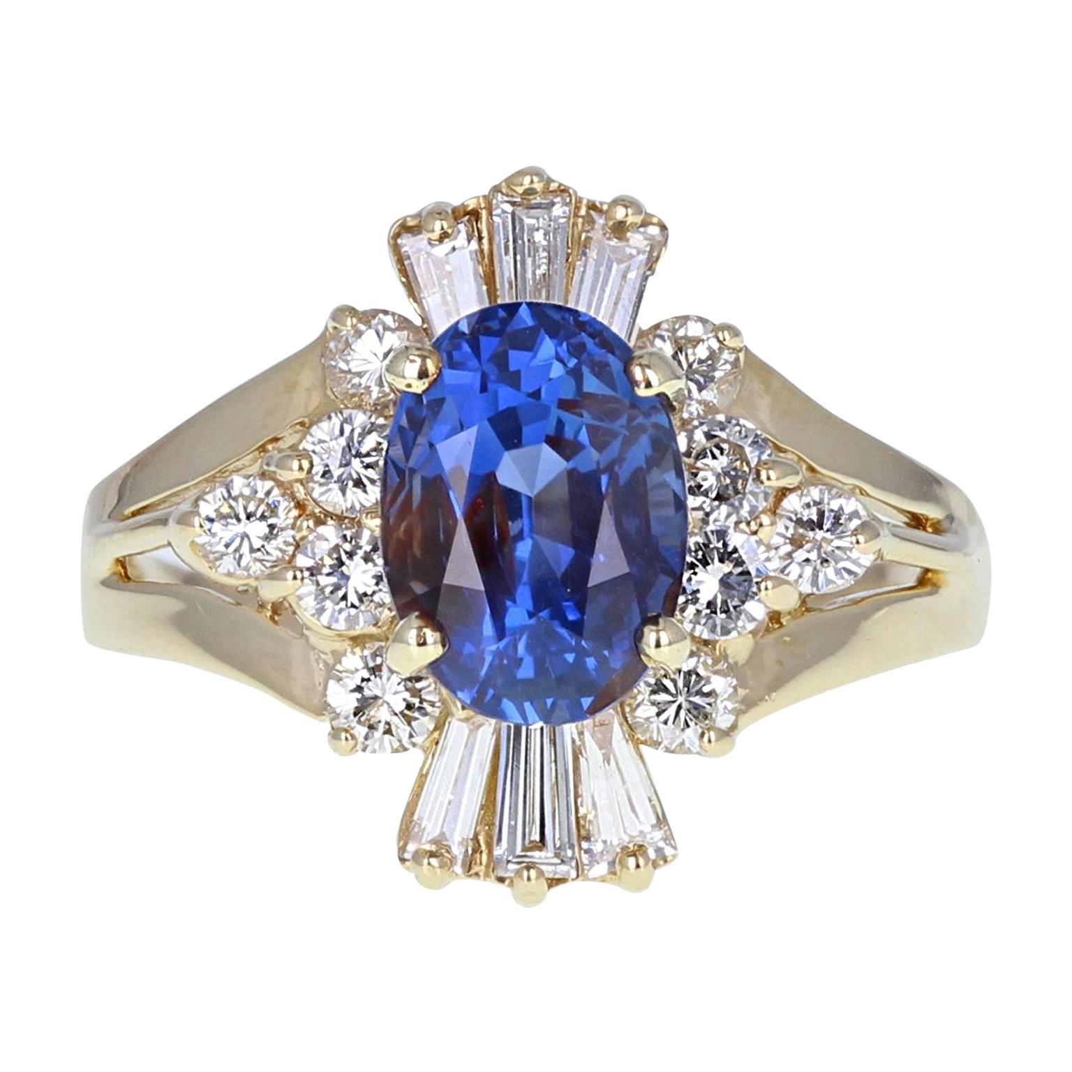 Vintage 14 Carat Gold Blue Sapphire Diamond Cluster Cocktail Engagement Ring