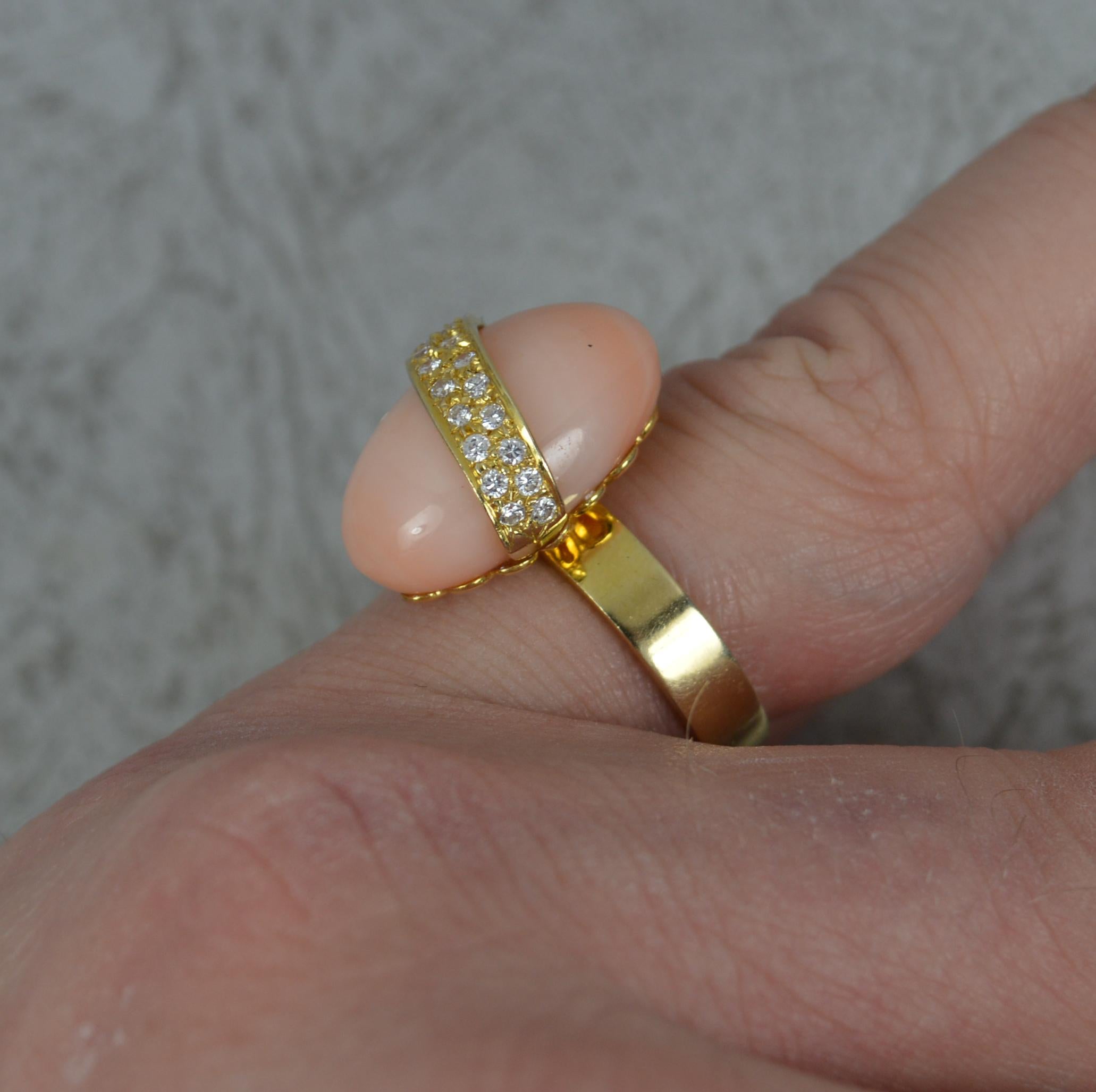 Round Cut Vintage 14 Carat Gold Coral and Vs Diamond Statement Ring For Sale