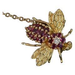 Vintage 14 Carat Gold Diamond and Ruby Bee Brooch and Pendant