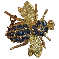 Vintage 14 Carat Gold Diamond and Sapphire Bee Brooch and Pendant