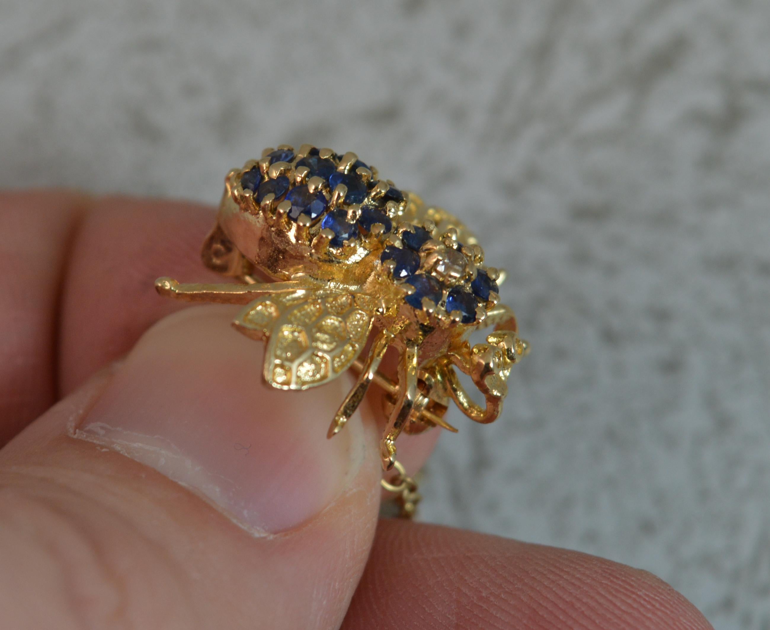 Contemporary Vintage 14 Carat Gold Diamond and Sapphire Bee Brooch and Pendant