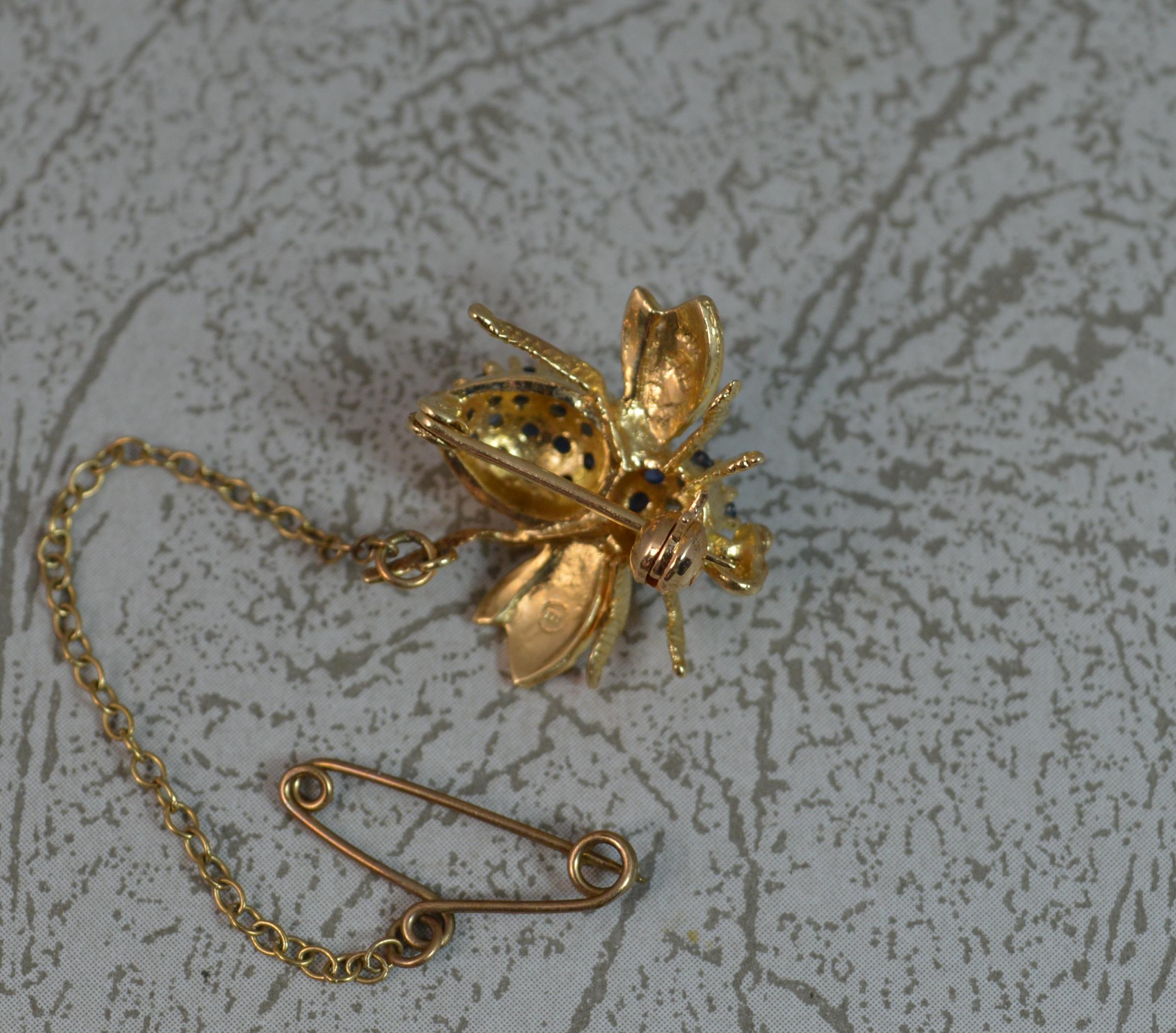 Women's Vintage 14 Carat Gold Diamond and Sapphire Bee Brooch and Pendant
