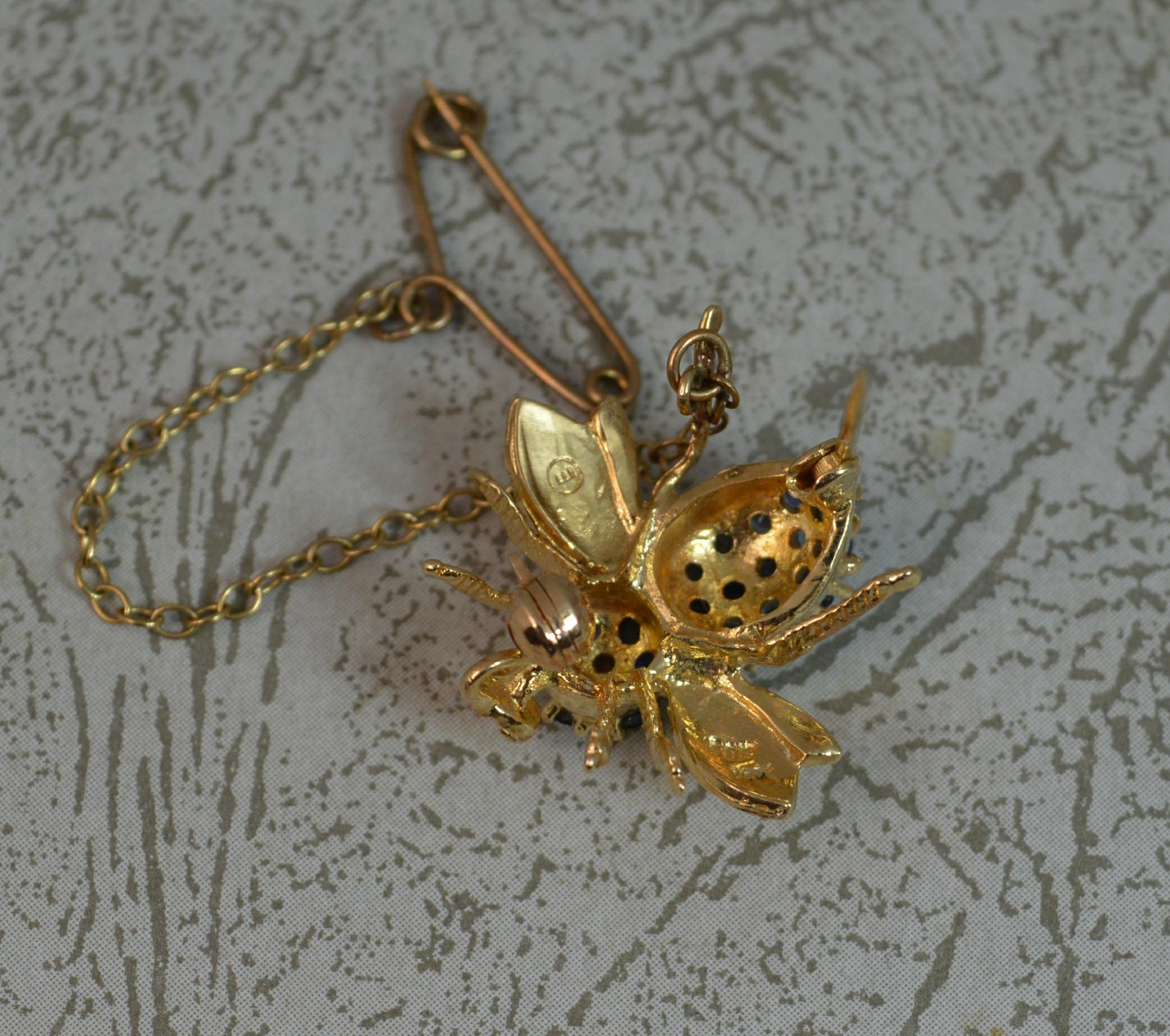 Vintage 14 Carat Gold Diamond and Sapphire Bee Brooch and Pendant 1