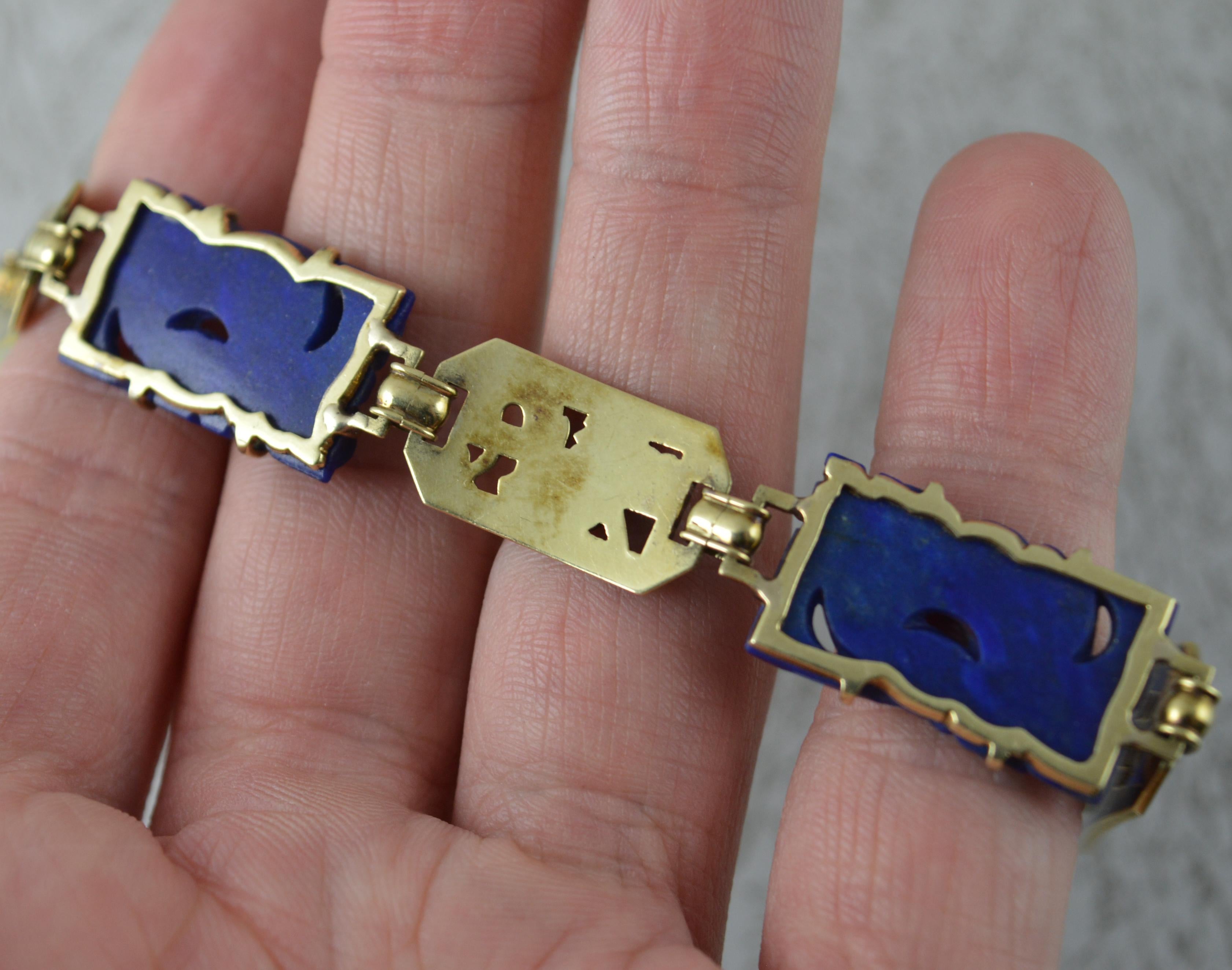 Vintage 14 Carat Gold Lapis Lazuli and Enamel Bracelet 7 1/2