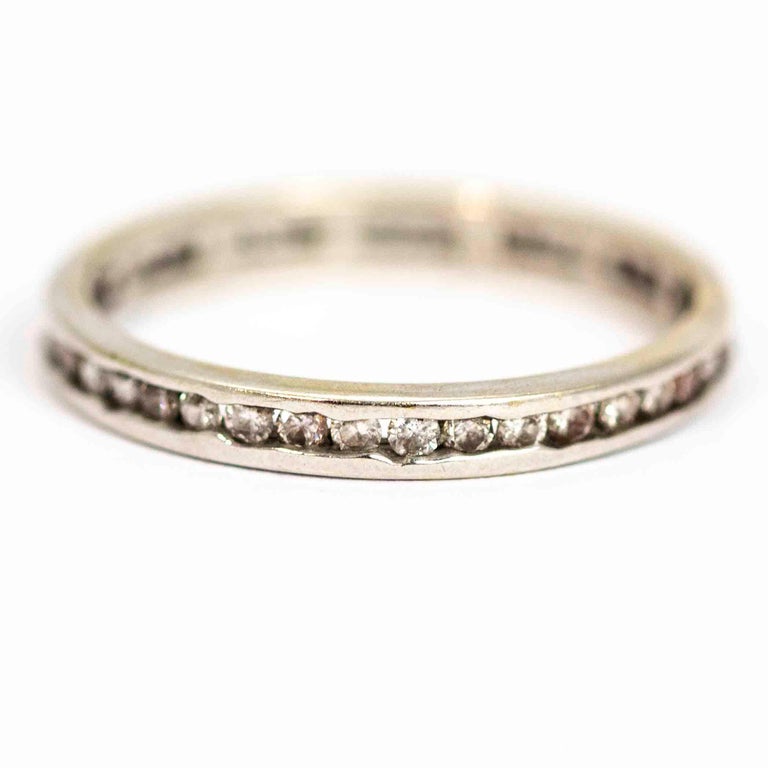 Vintage 14 Carat White Gold Diamond Full Eternity Band For Sale at 1stDibs