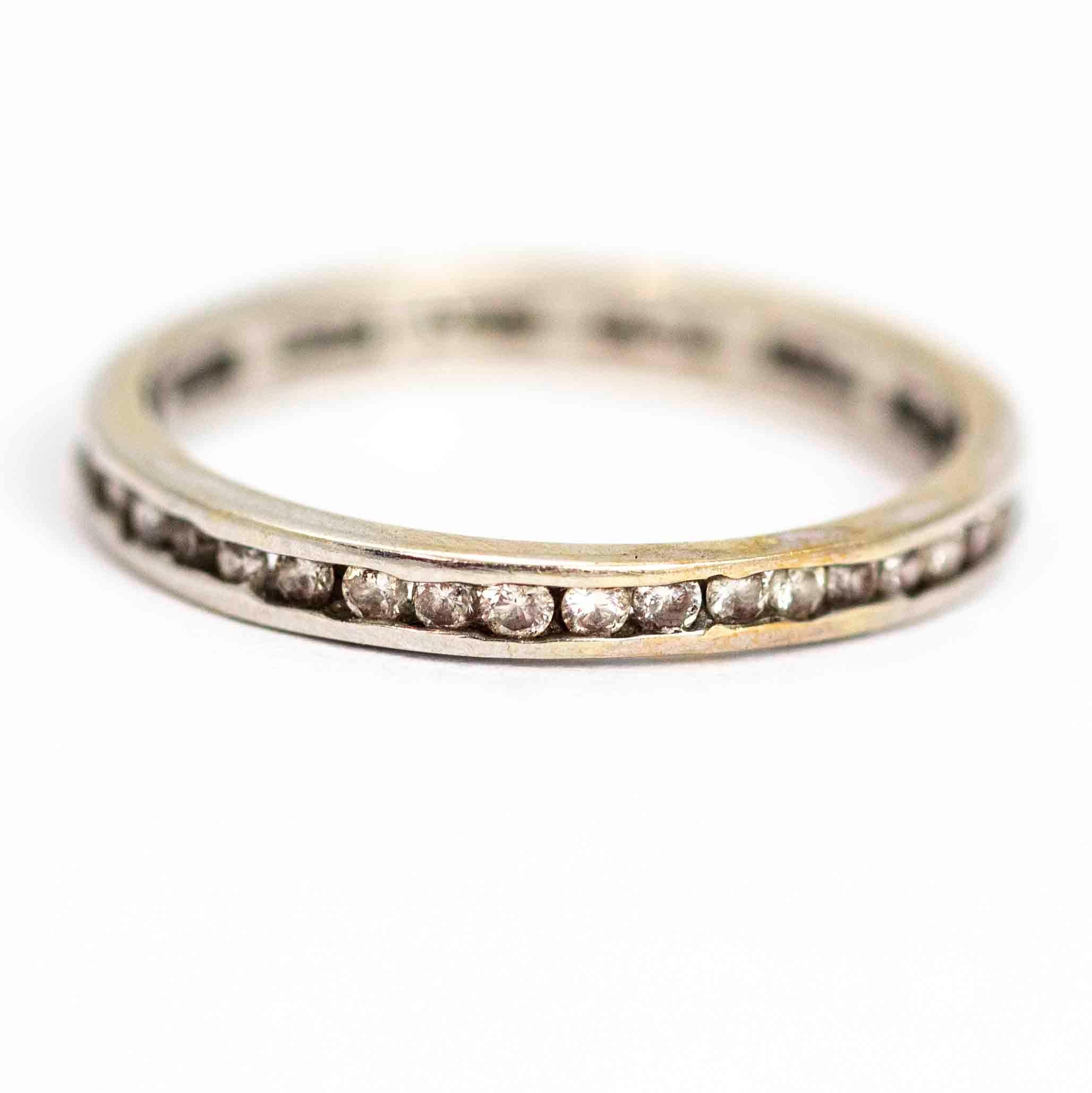 Round Cut Vintage 14 Carat White Gold Diamond Full Eternity Band For Sale