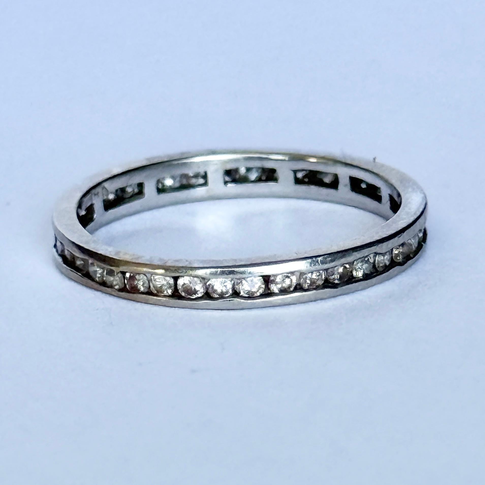 da uomo o donna Fascia a eternità completa con diamante in oro bianco da 14 carati vintage in vendita