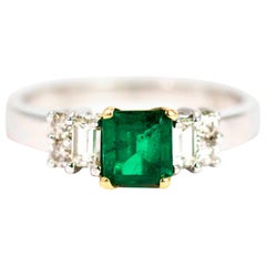 Vintage 14 Carat White Gold Emerald and Diamond Ring