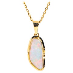 Vintage 14 Carat Yellow Gold Freeform Crystal Opal Pendant & 9 Carat Gold Chain