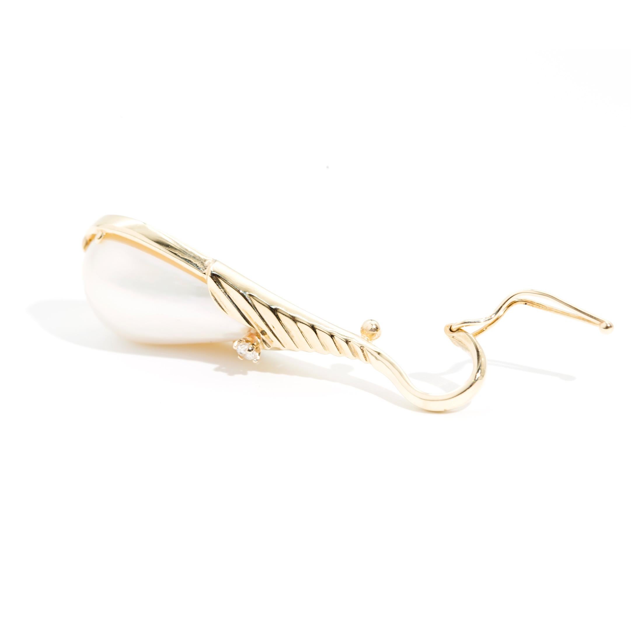 Women's Vintage 14 Carat Yellow Gold Pear Shape Mabe Pearl Diamond Enhancer Pendant
