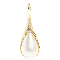 14 Karat Gelbgold Birnenförmiger Mabe Perlen-Diamant-Anhänger Enhancer