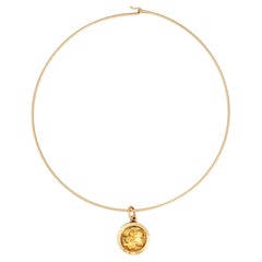 Vintage 14" Collar Necklace 24k Gold Medallion Greek Motif Jewelry 14k
