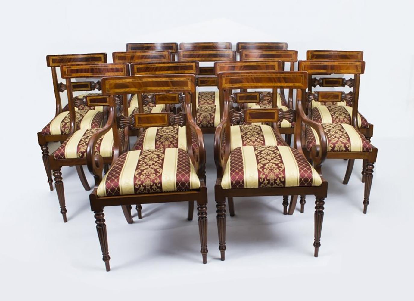 Vintage 14 ft Three Pillar Mahogany Dining Table and 16 Chairs 20th Century For Sale 15