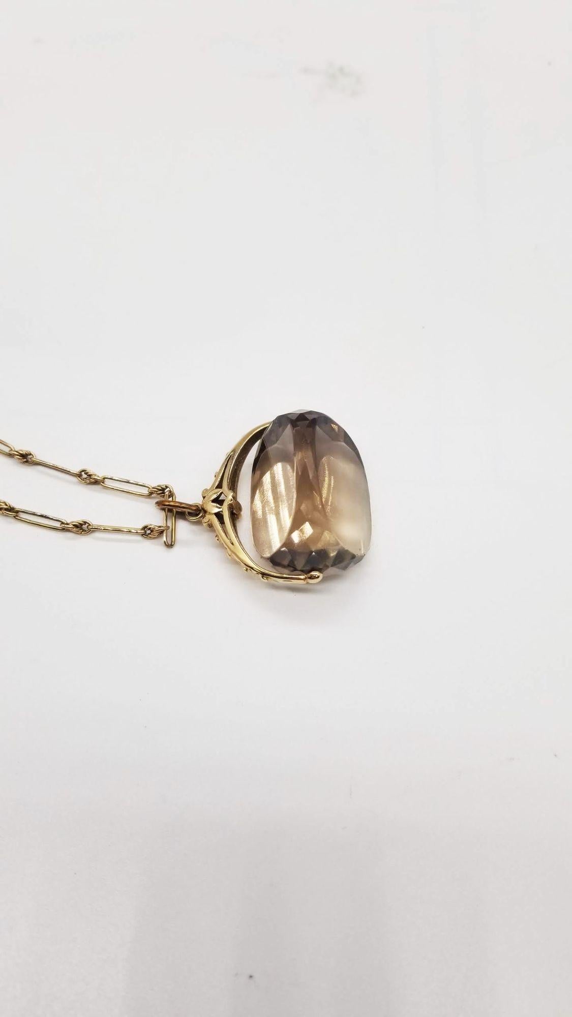 Vintage 14 Gold Necklace with Rose Gold Citrine Pendant In Excellent Condition For Sale In Van Nuys, CA
