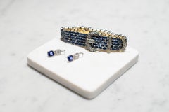 Vintage 14 Karat and Sterling Silver Diamond Sapphire Mesh Bracelet