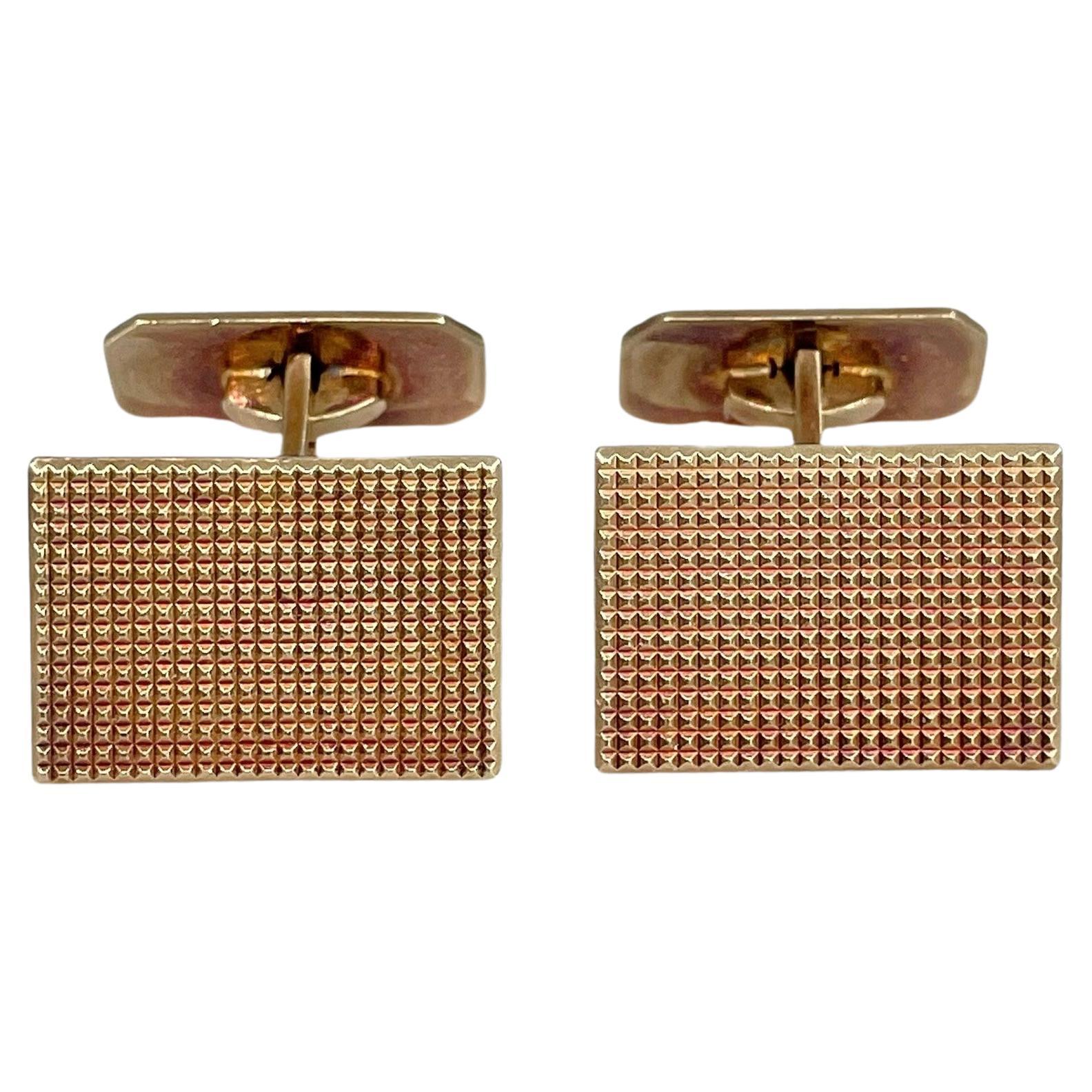 Vintage 14 Karat Bi-Color Gold Textured Rectangle Cufflinks For Sale