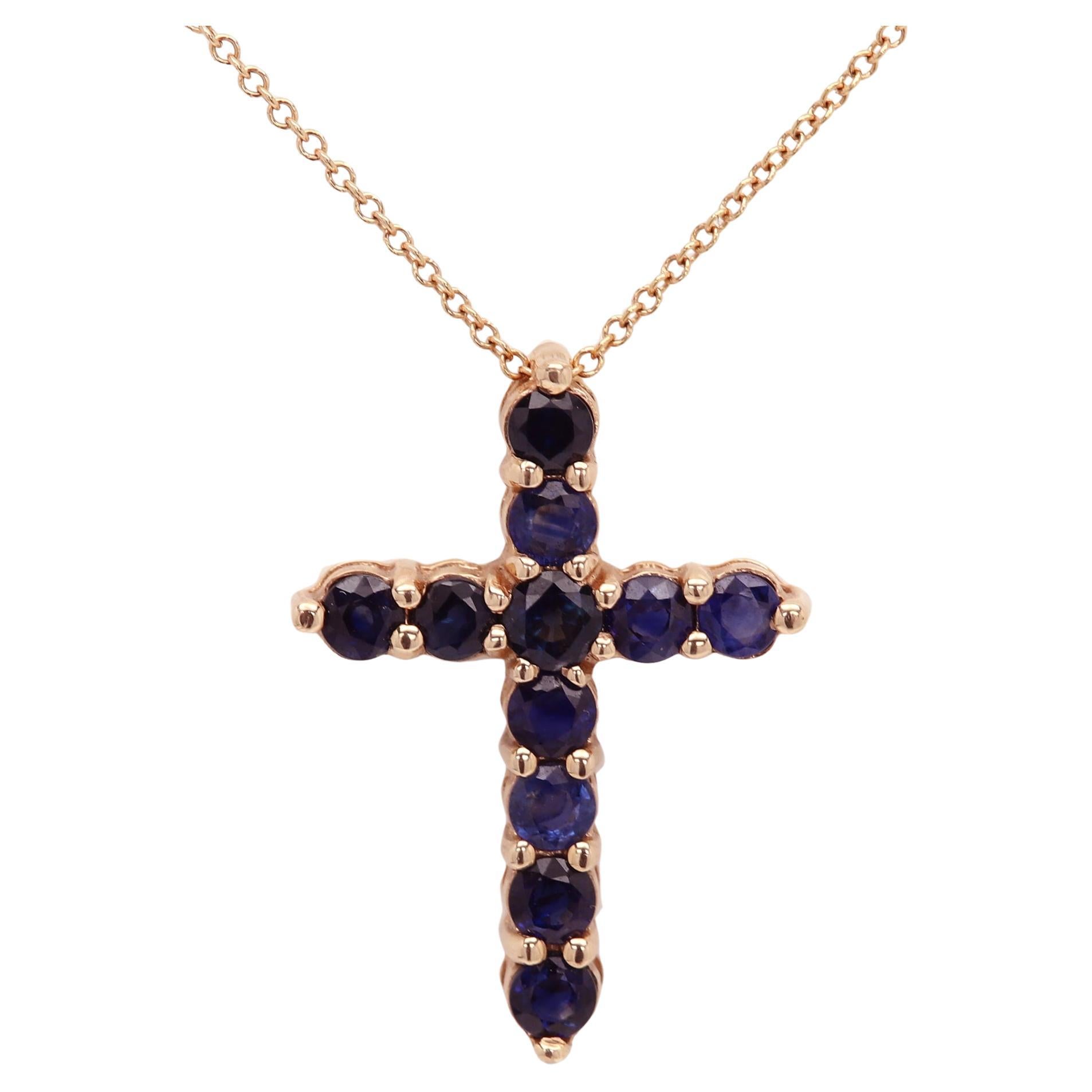 Vintage 14 Karat Cross with Natural Sapphire Gems Gold Blue sapphire Cross