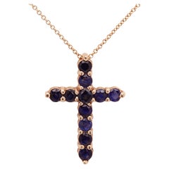 Vintage 14 Karat Cross with Natural Sapphire Gems Gold Blue sapphire Cross