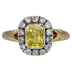 Vintage 14 Karat Gold 0.85 Carat Yellow Sapphire 0.35 Carat Diamond Cluster Ring