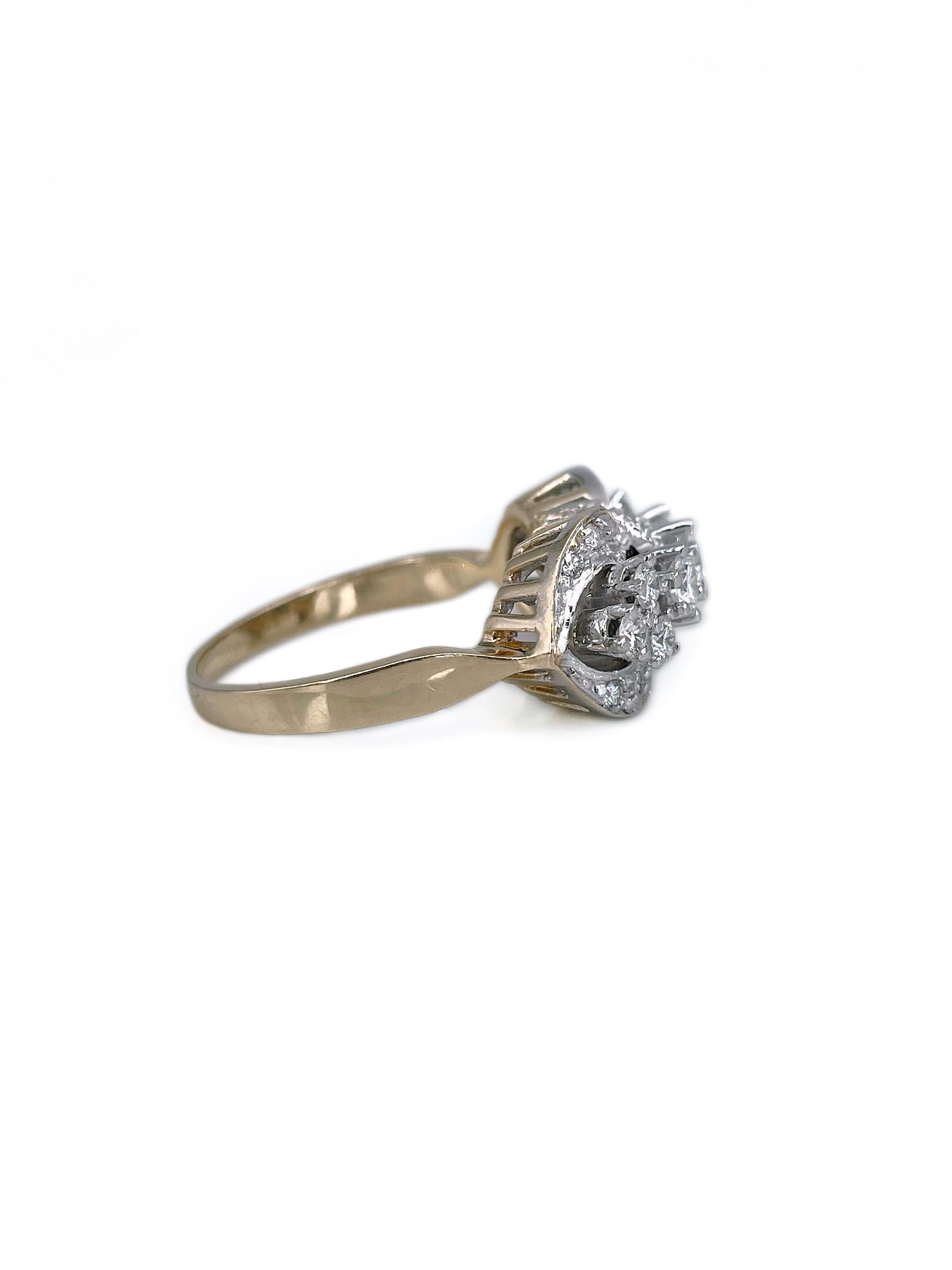 Round Cut Vintage 14 Karat Gold TW 0.96 Carat Diamond Bow Shape Cocktail Ring