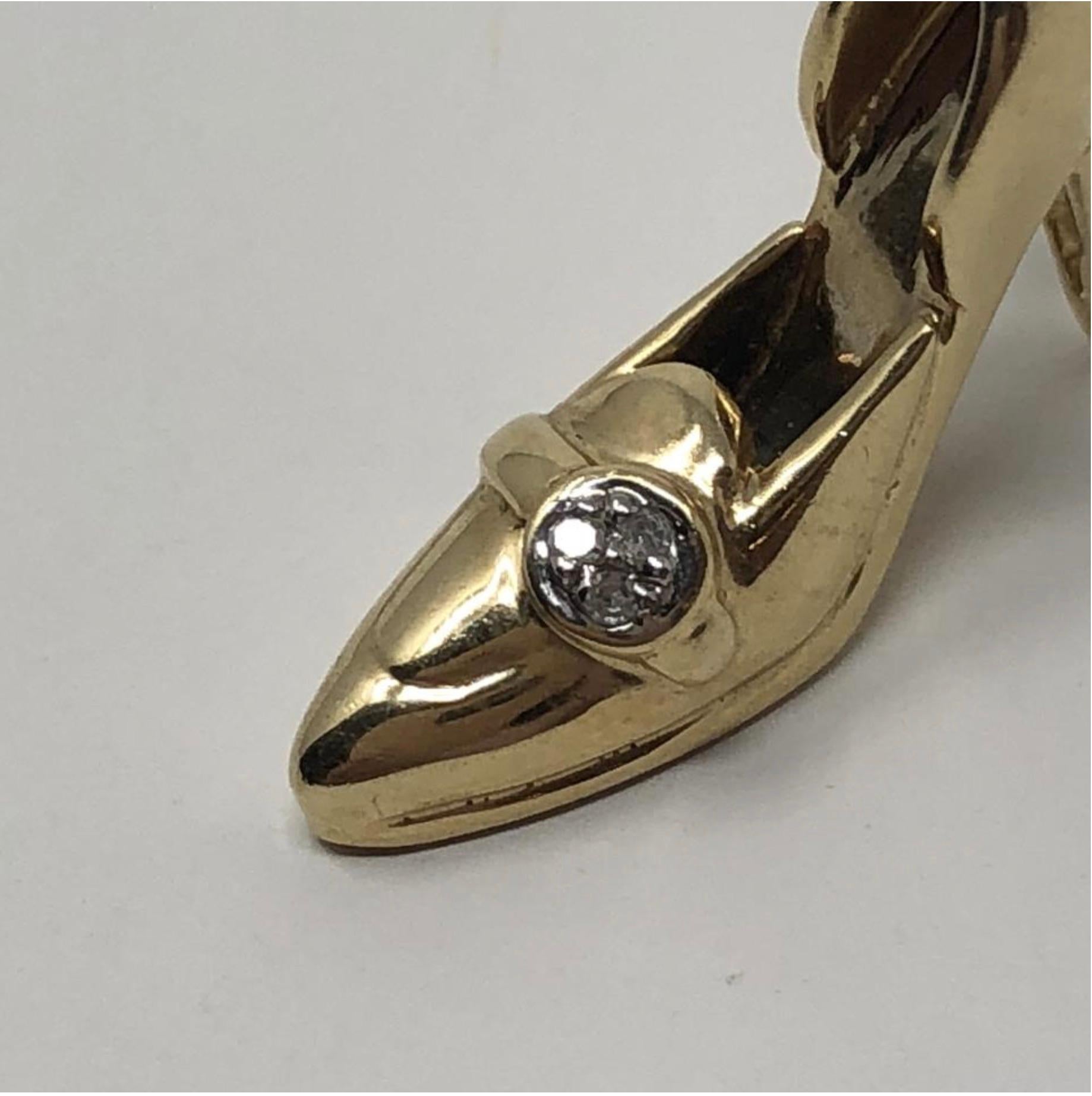 Vintage 14 Karat Gold 1/10 Carat TDW Diamond High Heel Shoe Pendant Charm 1