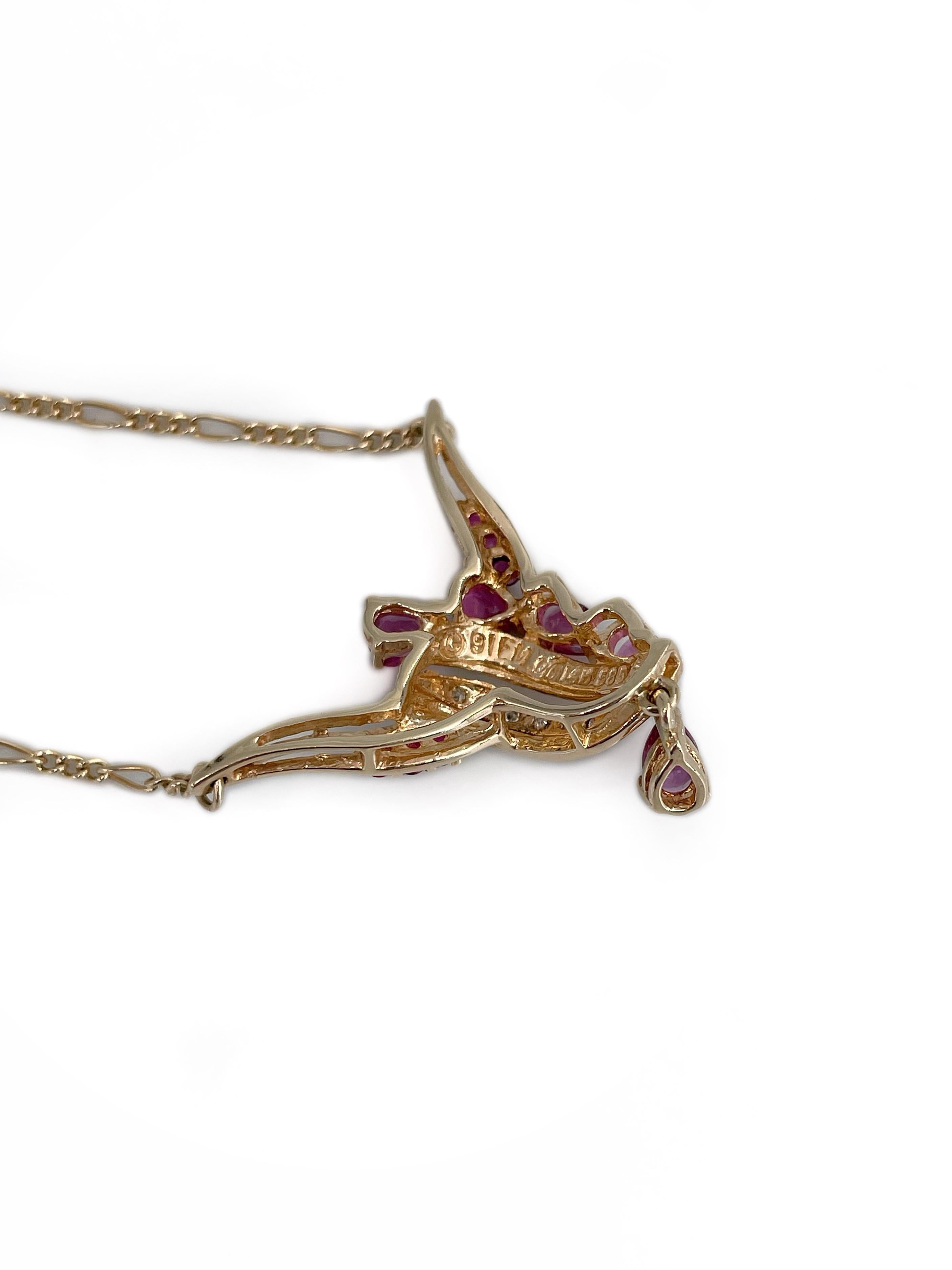 Vintage 14 Karat Gold 1.10 Carat Ruby 0.10 Carat Diamond Collier Necklace In Good Condition For Sale In Vilnius, LT