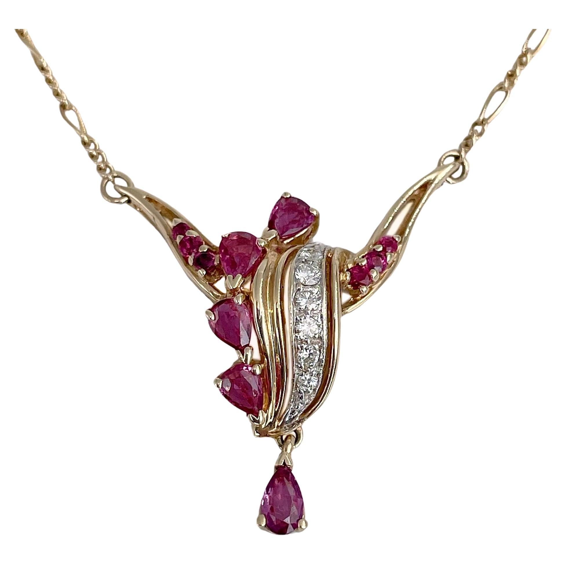 Vintage 14 Karat Gold 1.10 Carat Ruby 0.10 Carat Diamond Collier Necklace