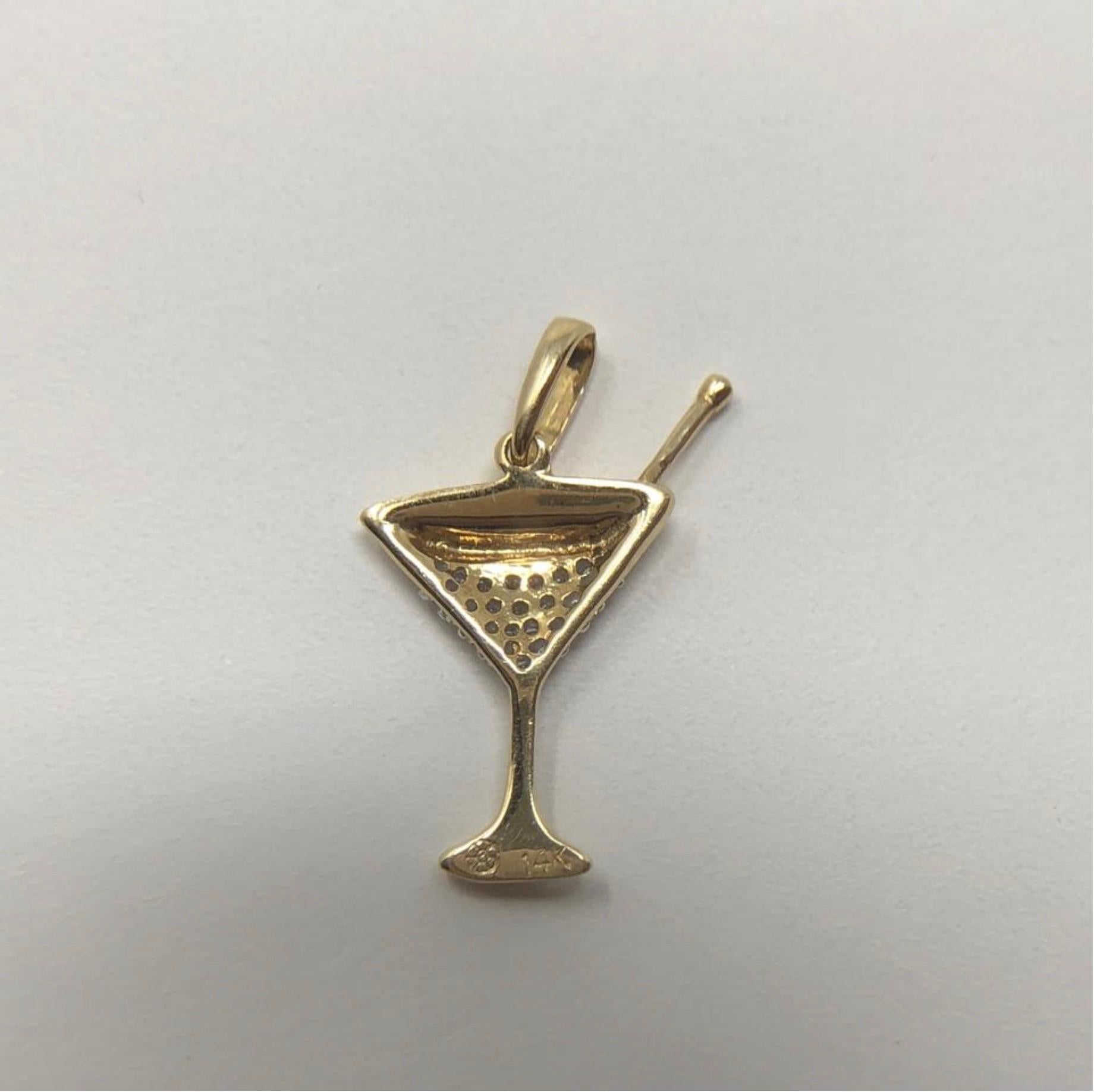 Vintage 14 Karat Gold .15 Carat TDW Diamond Martini Glass Pendent Charm In Excellent Condition In Saint Charles, IL