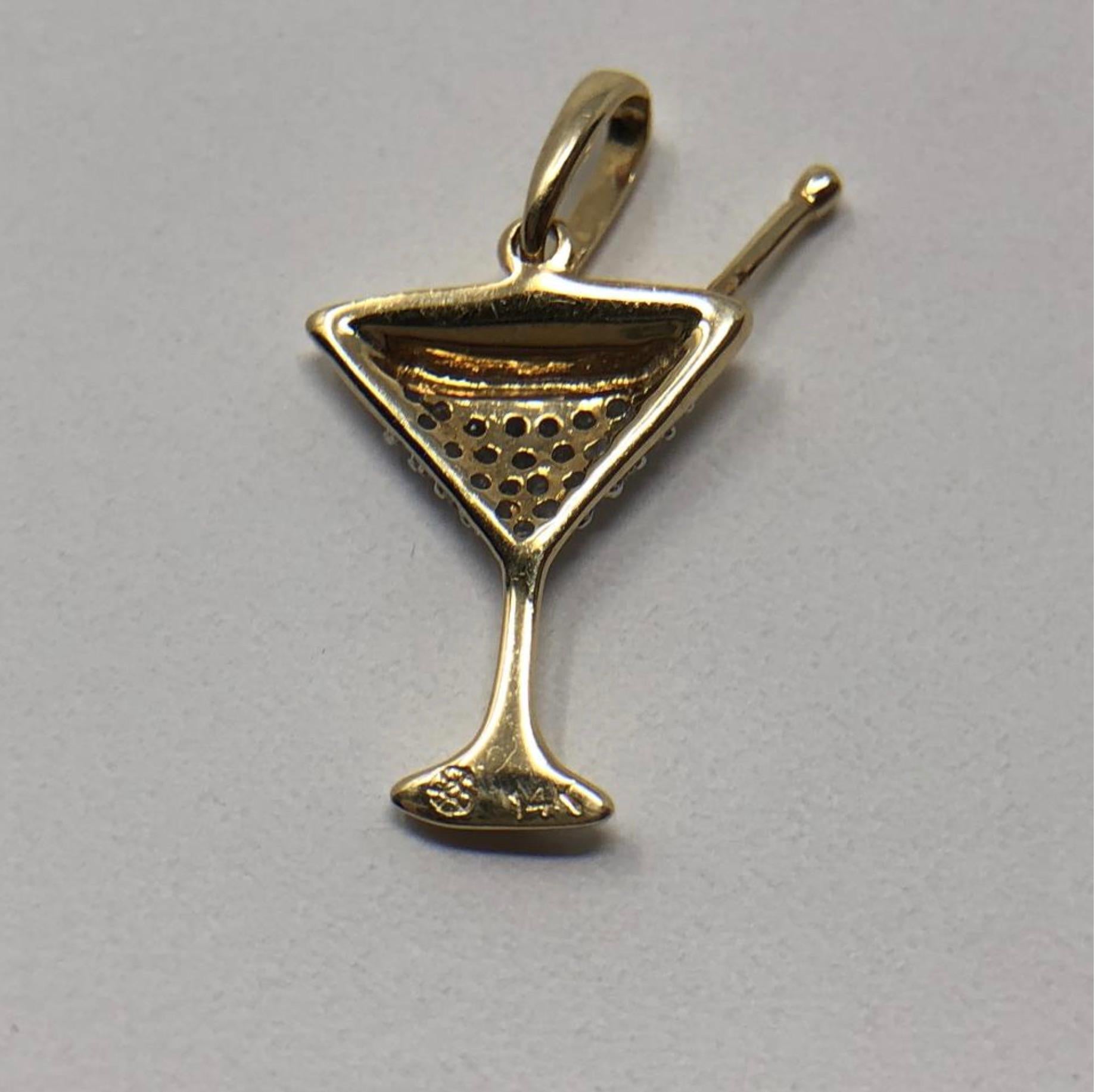 Women's or Men's Vintage 14 Karat Gold .15 Carat TDW Diamond Martini Glass Pendent Charm